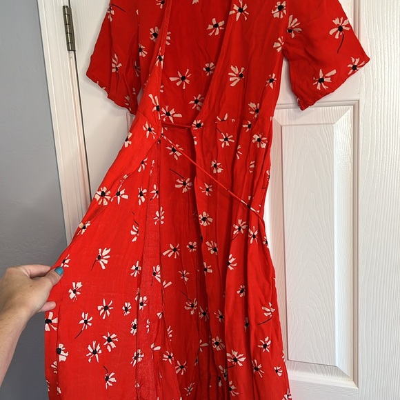 Faithfull the Brand x Anthropologie Riviera Bright Red Floral Wrap Dress XS - Picture 10 of 13